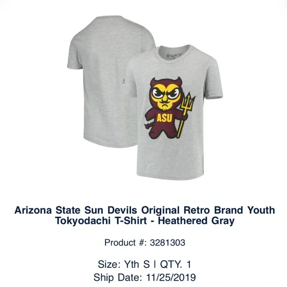 Arizona State Sun Devils Original Retro Brand Youth Small - Picture 2 of 3